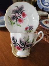 Crown Bone China Teacup And Saucer England Orchid