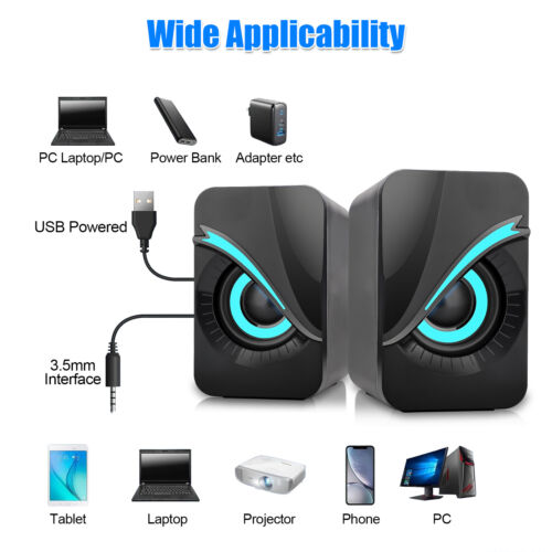 3.5mm Mini Computer Speakers Stereo Bass Sound RGB USB Wired for Desktop Laptop - Picture 3 of 7