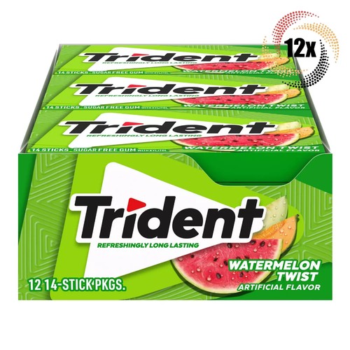 Volle Box 12x Packungen Dreizack Wassermelone Twist Kaugummi, 14 Sticks pro Packung - Bild 1 von 2