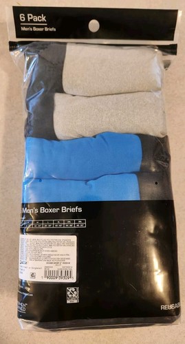Athletic Works Men's 3XL 6" Inseam Boxer Briefs 6 PACK Blue Black Gray #10724 - Picture 4 of 6