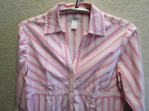 G.H. Bass & Co Stretch Women Top Blouse Size XL White Pink Stripes 3/4 Sleeves💙 - Imagen 3 de 4