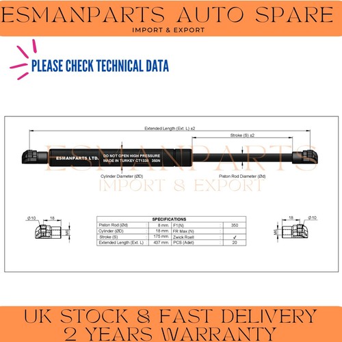 FIAT GRANDE PUNTO 199 2005-2019 REAR BOOT TAILGATE GAS STRUTS 51778432 2X - Picture 3 of 4