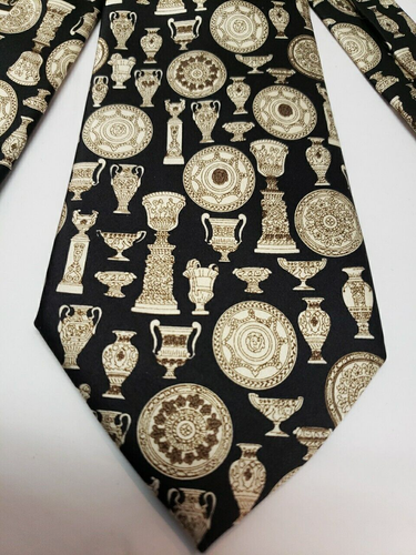 SINSABANG PURE SILK Men's Neck Tie/Gold, Beige & Black - Picture 2 of 4