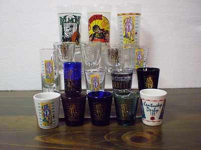 1997 Derby Preakness Belmont Glasses with Shots 17 Total Great Christmas Gift!