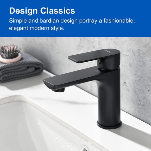 SHAMANDA Brass Bathroom Faucet, Single Handle One Hole Matte Black Bathroom S... - Picture 5 of 9