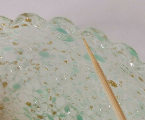 Posacenere ciotola vetro soffiato a mano vintage trasparente maculato verde oro bolla increspata - Foto 9 di 9