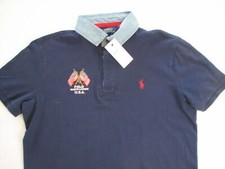 Ralph Lauren POLO USA Flag  Pique Knit Denim Collar Custom Slim Fit Men's L