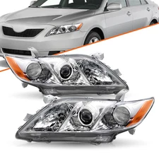 Headlight Assembly for 2007-2009 Toyota Camry Projector Chrome Amber Headlamp 