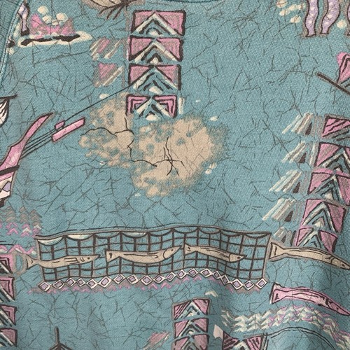 Sudadera Vintage Estampado Completo Mediana Isleño Pesca Conchas Marinas Tribal - Imagen 9 de 17