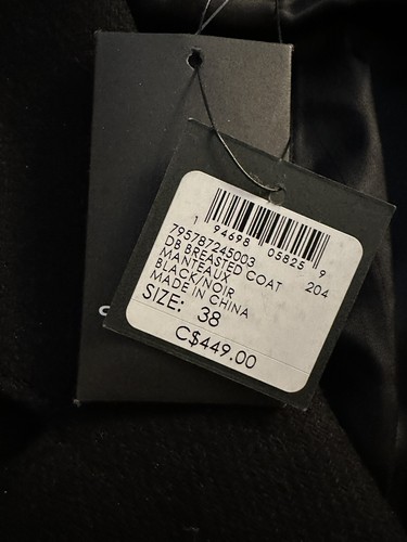 New With Tags Club Monaco Black Wool Double Breasted Top Coat Size 38 - Picture 8 of 10