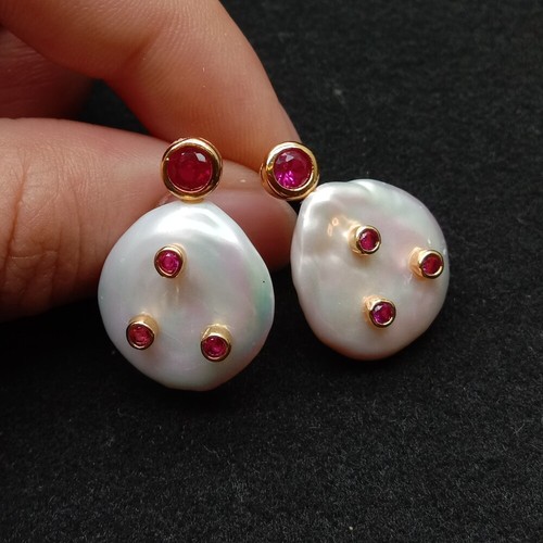 Muti Color Cz Pave Süßwasser weiße Münze Perle Ohrstecker Schmuck - Bild 13 von 13