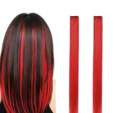 Red Color Synthetic Highlighter Clip Hair Streaks Extension (Pack 2 Pcs, 11")