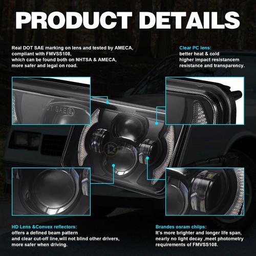 FOR CHEVY S10 97 4"x6" LED DRL LIGHT BULB CRYSTAL SEALED BEAM HEADLAMP HEADLIGHT - Picture 6 of 12