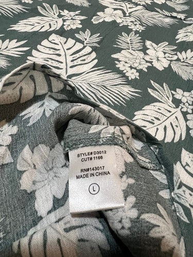 Hawaiian Luau Dress Tropical Greenish Gray Short Sleeve Large L 100% Rayon h16 - Picture 7 of 8