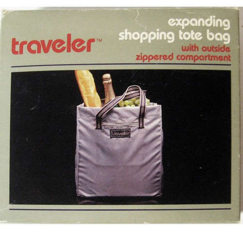 Vintage neu im Karton Traveler marineblau Einkaufstasche Außentasche Reißverschluss erweiterbar