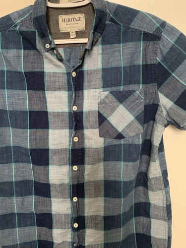 Heritage Report Collection Shirt Men's M Blue Short Sleeve Button-up Slim Fit - Picture 3 of 9