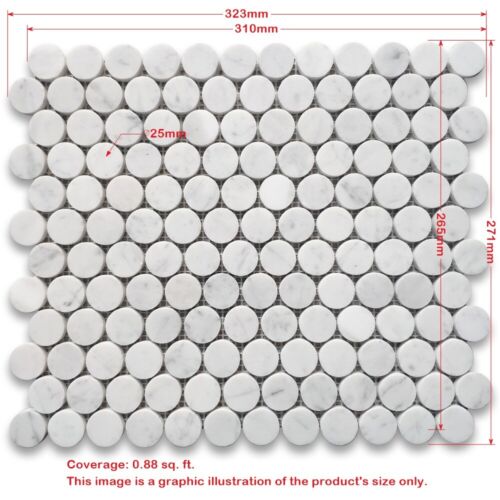 N93LXH Nero Marquina Black Marble 1" Penny Round Mosaic Wall Floor Tile Honed - Picture 5 of 5