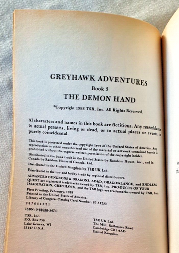 Greyhawk The Demon Hand by Rose Estees TSR paperback 1988 First Edition - Picture 7 of 8