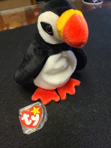 Puffer the Puffin 1997 Ty Beanie Baby con etichetta (staccato) ritirato raro
