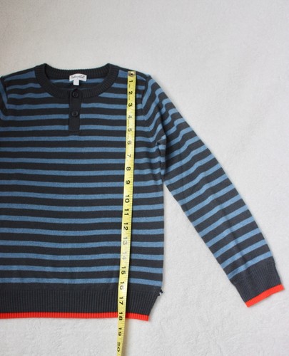 Splendid Blue Striped Henley Style Sweater with Orange Accent Boys Sized 7 (4-5) - Picture 9 of 10