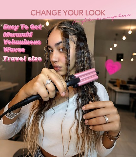 Mini Hair Crimper Hair Waver 3 Temperature Adjustable 3 Barrel Curling Iron f... - Picture 2 of 9