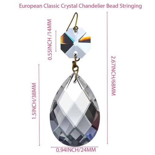 24pcs 1.5" Crystal Almond Shape Pendant, Chandelier Prisms Suncatcher DIY Decor - Picture 18 of 27