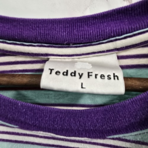 Teddy Fresh T Shirt Mens Large Blue Purple Short Sleeve Crew Striped Ringer - Picture 3 of 14