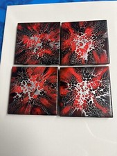 4 Piece Coaster Set. 4 X 4 Ceramic Tiles Painted And Sealed. One Of A Kind Set 