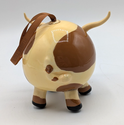 Longhorn Cattle Cow Ornament Brown Spots on Cream Stockyards Fort Worth TX 4" - Picture 4 of 11