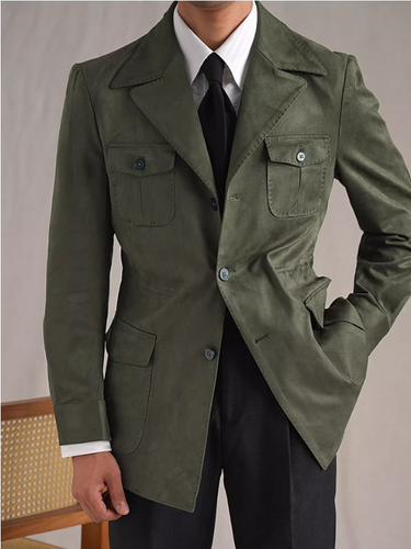 Giacca scamosciata uomo vintage italiana tasche slim fit cappotto caccia top casual - Foto 16 di 17