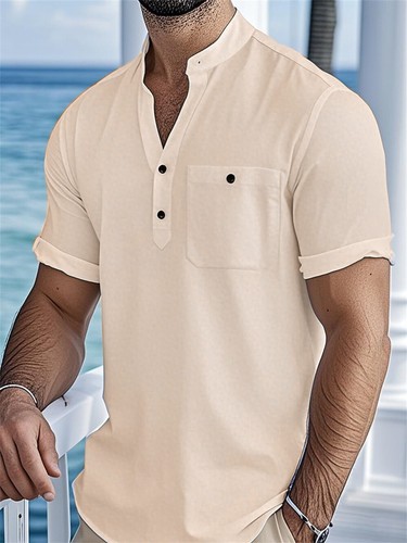 Mens Short Sleeve Henley Shirt Casual Slim Shirts Button Tops Blouse - Bild 5 von 18