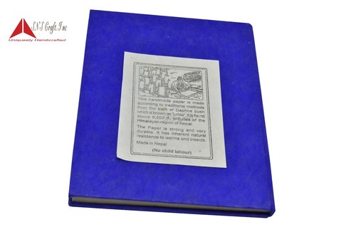 8.5x6"Journal NepaliNotebookofHandmade Himalaya Lokta Paper Om print Blue cover - Picture 5 of 5