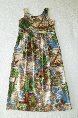Reyn Spooner Cotton Hawaiian Island Life Empire Scoop Neck Pocket Long Dress S M - Picture 2 of 12