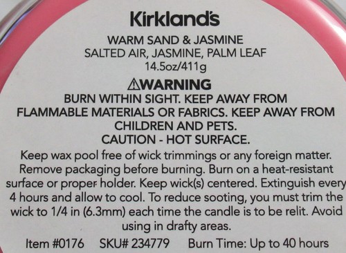 Kirkland's 14.5 oz Large Jar 3-Wick Candle Natural Wax Blend WARM SAND & JASMINE - Picture 3 of 3