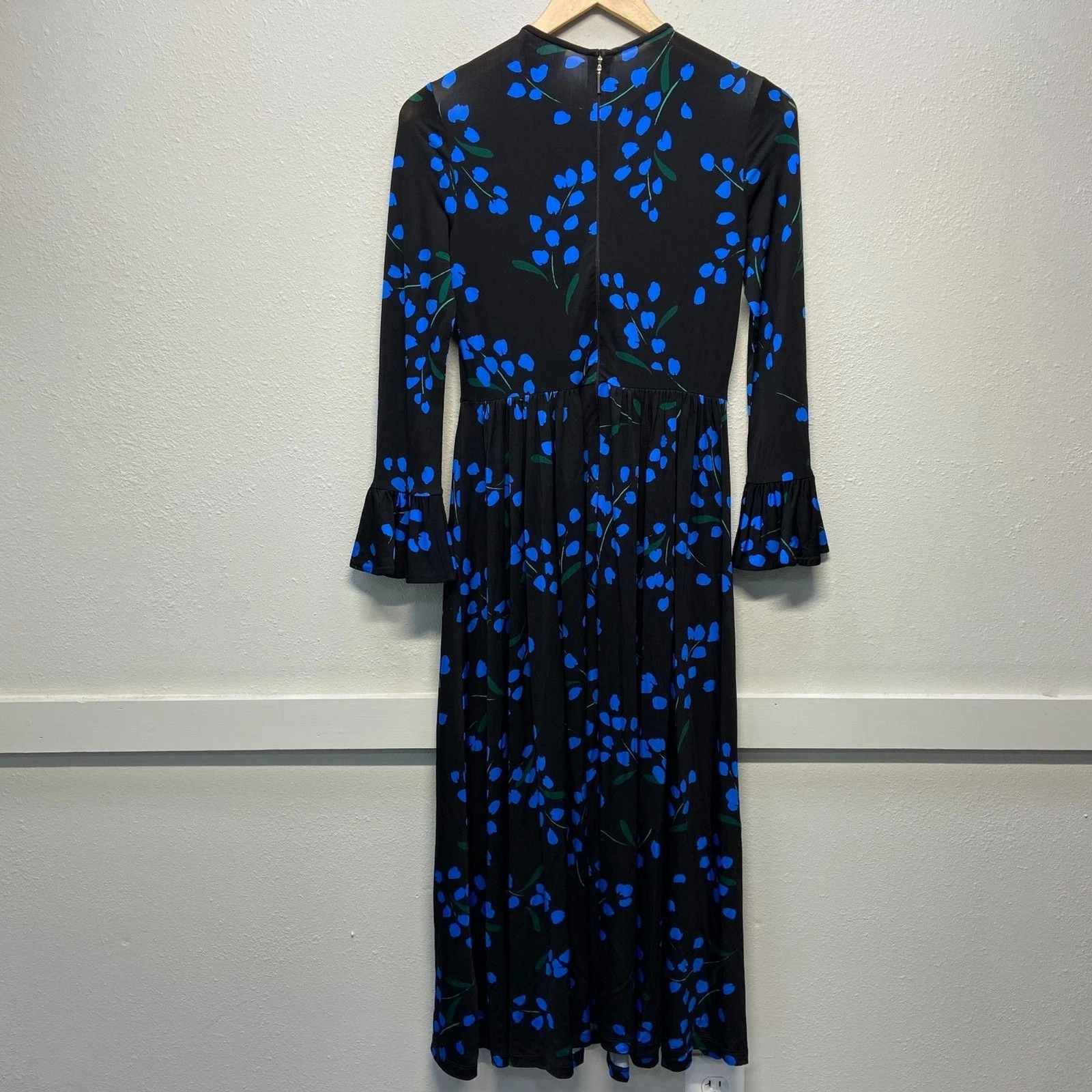 Abito midi floreale Kate Spade Sea Breeze manica svasata nero e blu donna tg 00