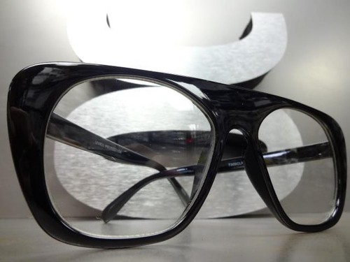 Men's Women Classic VINTAGE RETRO Style Clear Lens EYE GLASSES Large Black Frame - Picture 8 of 10