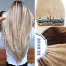 RUSSIAN Tape in Hair Extensions 100 Remy Human Hair Skin Weft Full Head 150G