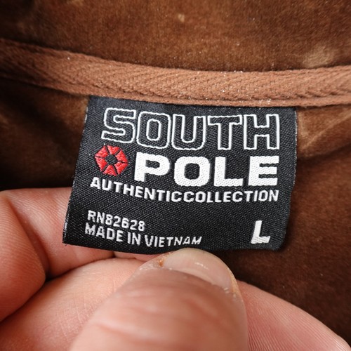 VTG SouthPole Jacket Mens L Brown Velour Zip Air Force Military Bomber 90s Y2K - Picture 10 of 15