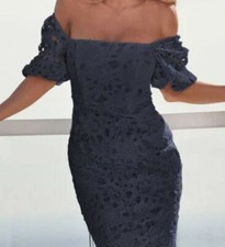 New LIPSY Size 14 Navy Puff Sleeves Square Neck Crochet Lace A Line Dress