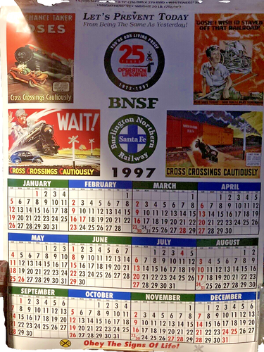 1997 BNSF Railroad Calendar 4 Old Safety Pics Burlington Northern Santa Fe 19x25 - Picture 3 of 3