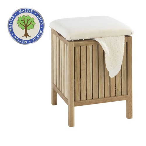 Bad- und Wohnhocker NORWAY, Wäschekorb, aus Walnussholz, WENKO - Bild 5 von 5