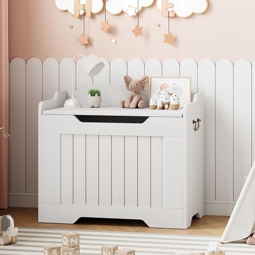 Rattan Toy Chest w/Safety Hinge for Living Room & Bedroom & Playroom White - Picture 16 of 23