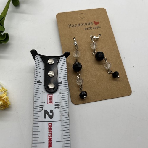 Pendientes colgantes de cuentas facetadas transparentes y negras de 4 niveles hechos a mano #60 - Imagen 3 de 3