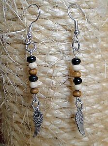 Boucle d’oreille arbre de vie argent et perles de bois Bijou fait main