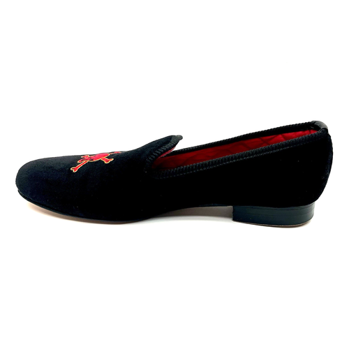 Zapatilla Crockett & Jones Mocasín Negro Terciopelo Rojo Calavera Huesos Cruzados EE. UU. 8 / UK 7 - Imagen 5 de 10