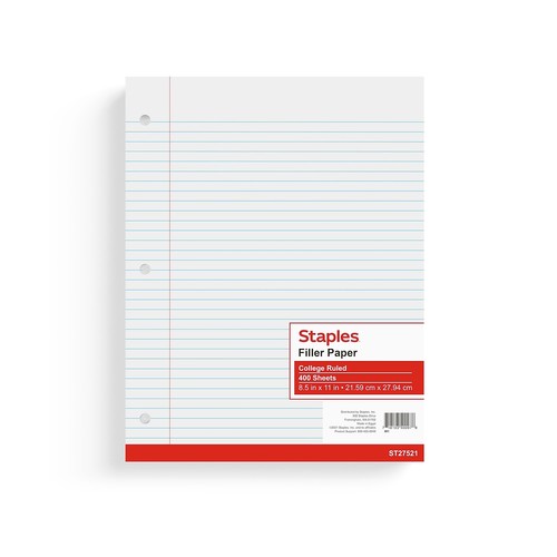 Staples College Ruled Filler Paper 8.5" x 11" White 1200/Carton ST27521CVS