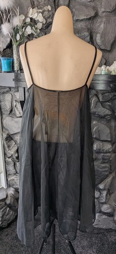 VTG 60s Lisette By Al Sterling Peignoir Set M Black Sheer Chiffon Full Sweep - Picture 19 of 24