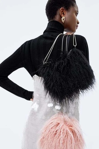 Bolso Cartera de Noche Convertible ZARA Negro Imitación Piel de Mongol - Imagen 15 de 16
