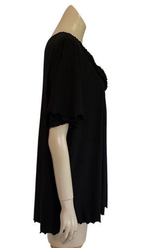 Pinirou Sequins & Flowers Blouse Sz 18 Jersey Top Stretch Short Sleeve Black - Picture 7 of 8