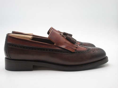 Men's Santoni Dual Tone Brown Kiltie Tasseled Loafers Size 10.5 UK, 11.5 D USA - Picture 3 of 10